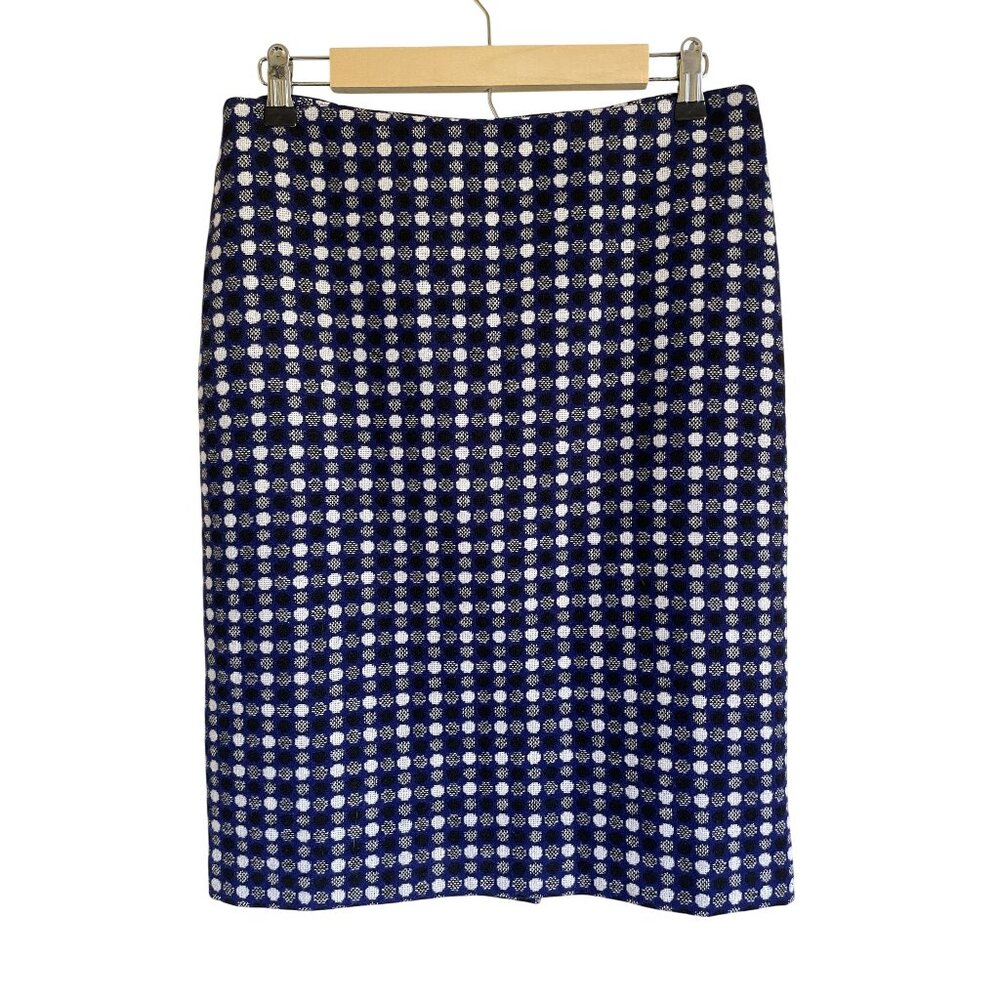 NWOT Talbots Factory Size 6 Blue Black Dot Print Pencil Skirt Wool Blend